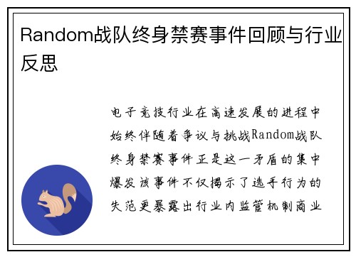 Random战队终身禁赛事件回顾与行业反思